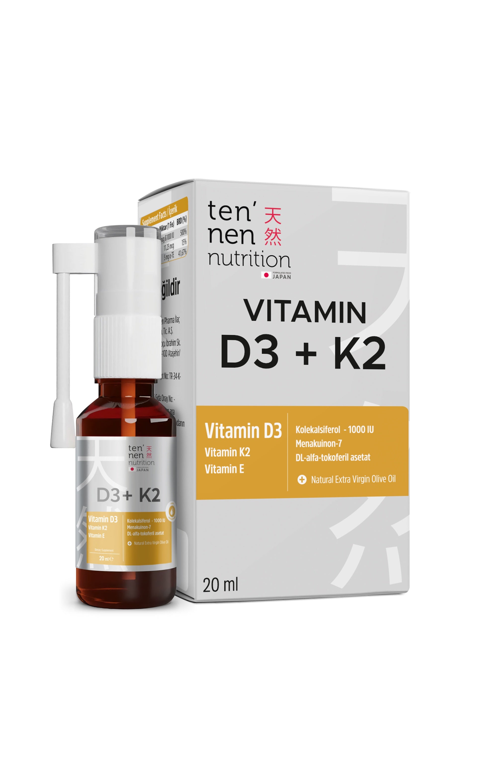 Vitamin D3 K2 1000 IU, Vitamin E, Zeytinyağı Sayesinde Yüksek Emilim, 20 ml