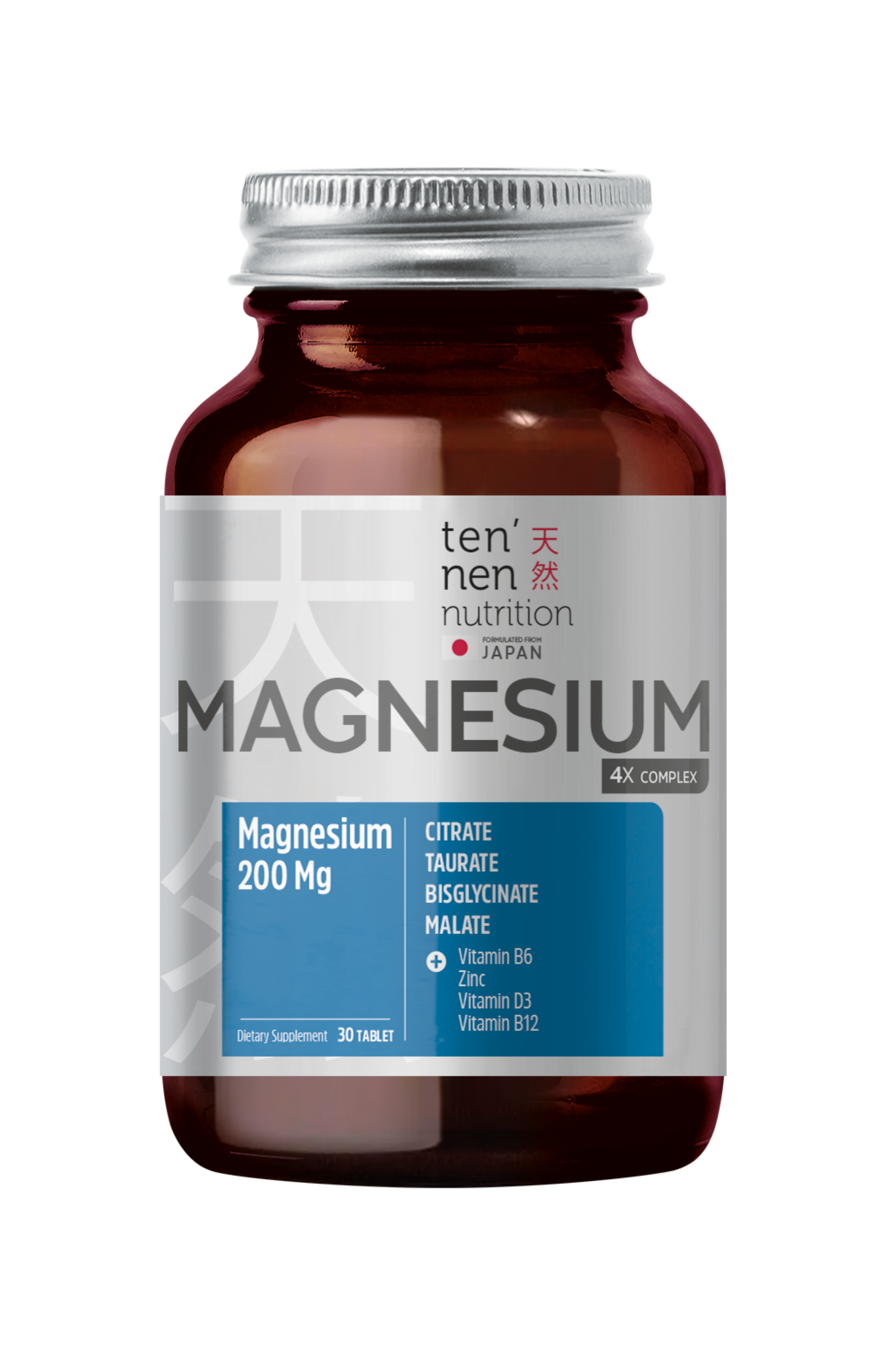 Magnezyum 4X Complex, Sitrat, Taurat, Malat, Biglisinat, Vitamin D, B6, B12, Çinko, Her Tablette 200 Mg Magnezyum